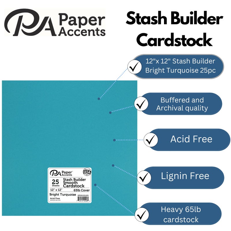Accent Design Paper Accents PA Paper Accents Stash Builder Cardstock 12" x 12" Bright Turquoise, 65lb colored cardstock paper for card making, scrapbooking, printing, quilling and crafts, 25 box - Image 2